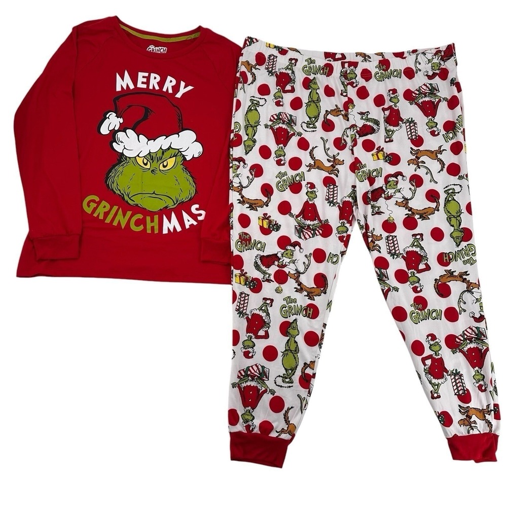 The Grinch Merry Grinchmas Pajama Set Red Christmas Sleepwear 2pc Womens Medium